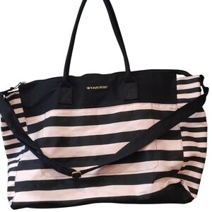 Victoria's Secret Black and Pink Striped Women's Bag